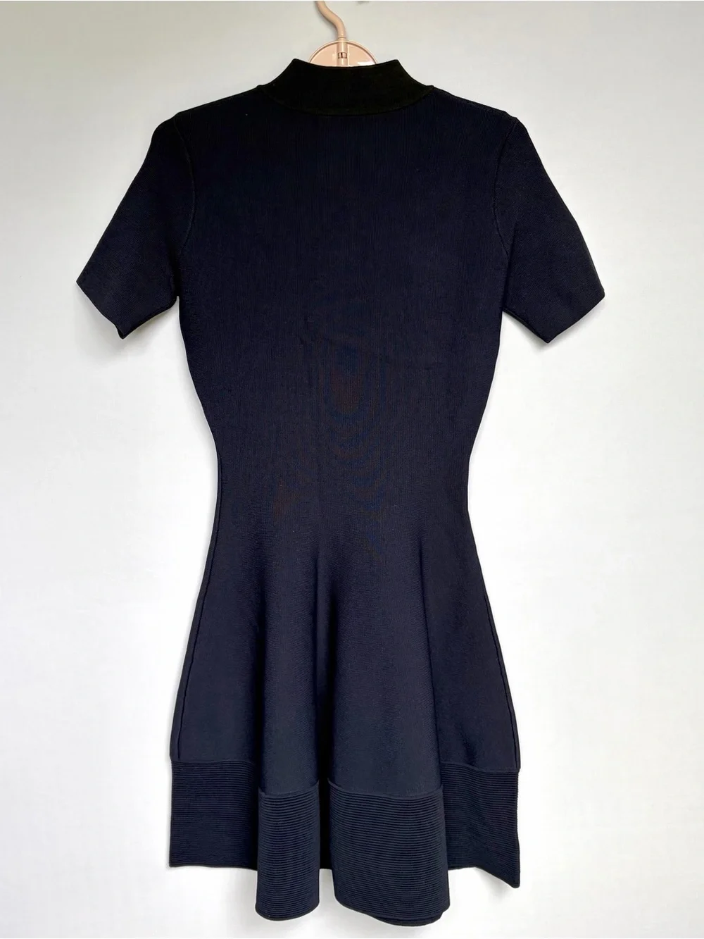 Kate Spade Trompe L’Oeil Dress Sz XS Navy Blue Black Peter Pan Collar Fit Flare